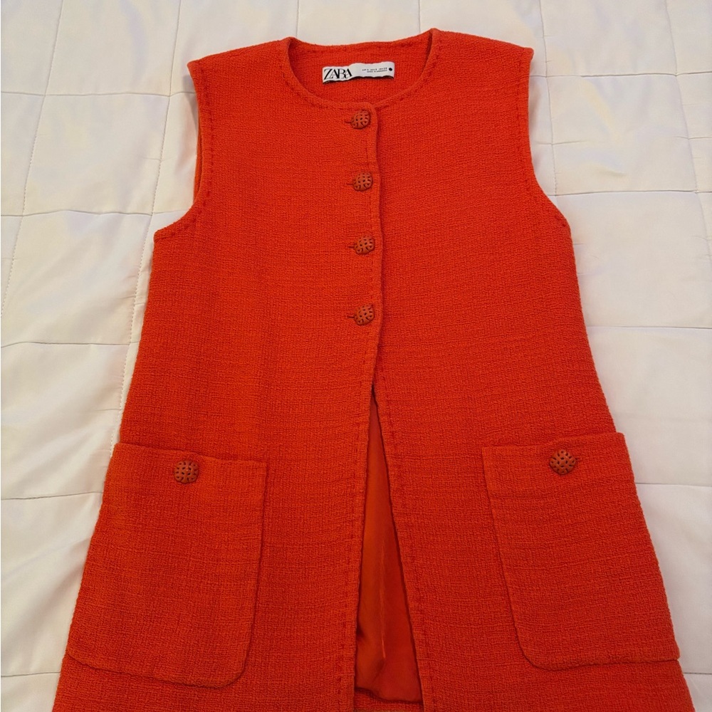 Zara Bright Orange Textured Sleeveless Vest
